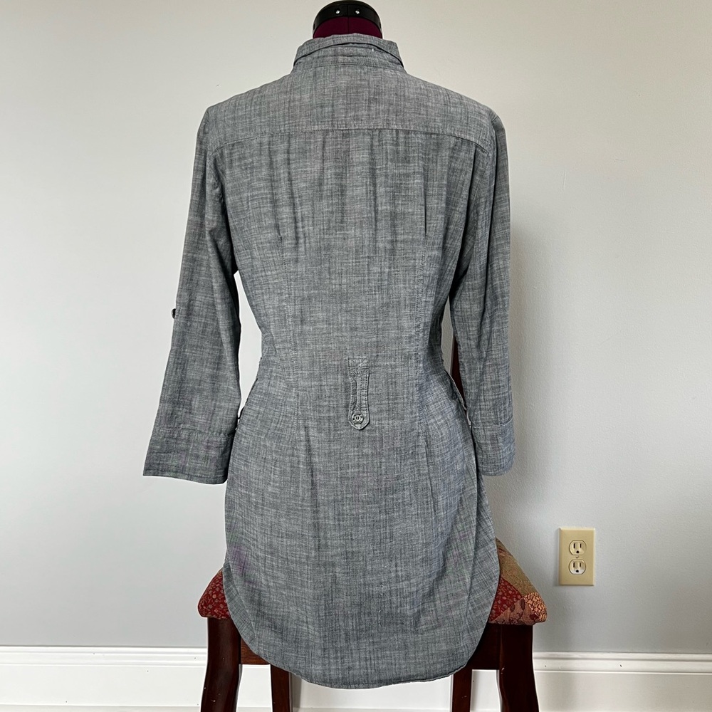 Anthropologie Fei Cotton Blue-Gray Long-Sleeve Mini Dress, Sz M - Picture 2 of 5